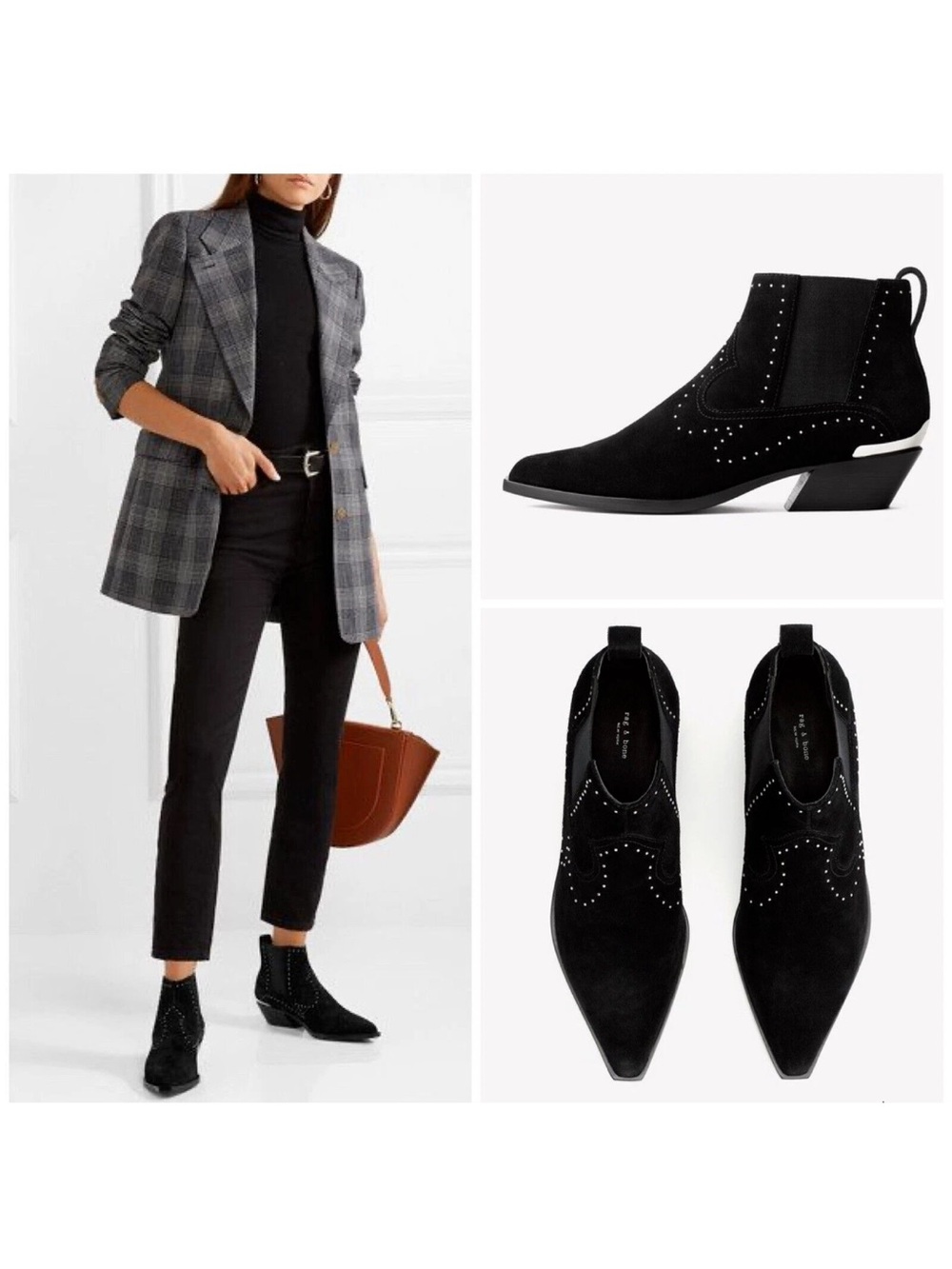 rag & bone Black Studded Suede Ankle Booties